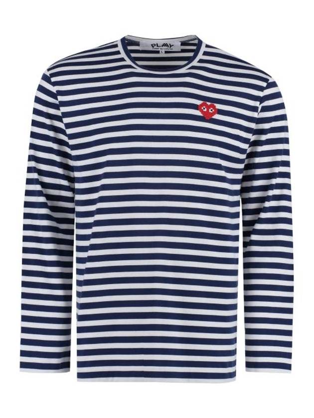 Stripe Pixel Heart Long Sleeve T-Shirt Navy - COMME DES GARCONS - BALAAN 1