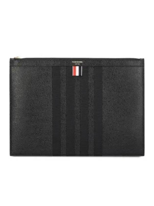 diagonal striped leather clutch bag black - THOM BROWNE - BALAAN 2