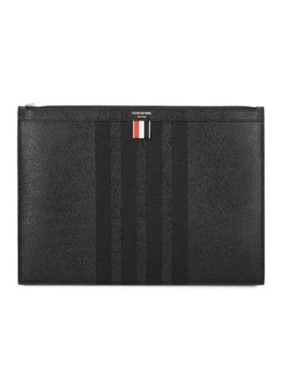 diagonal striped leather clutch bag black - THOM BROWNE - BALAAN 2