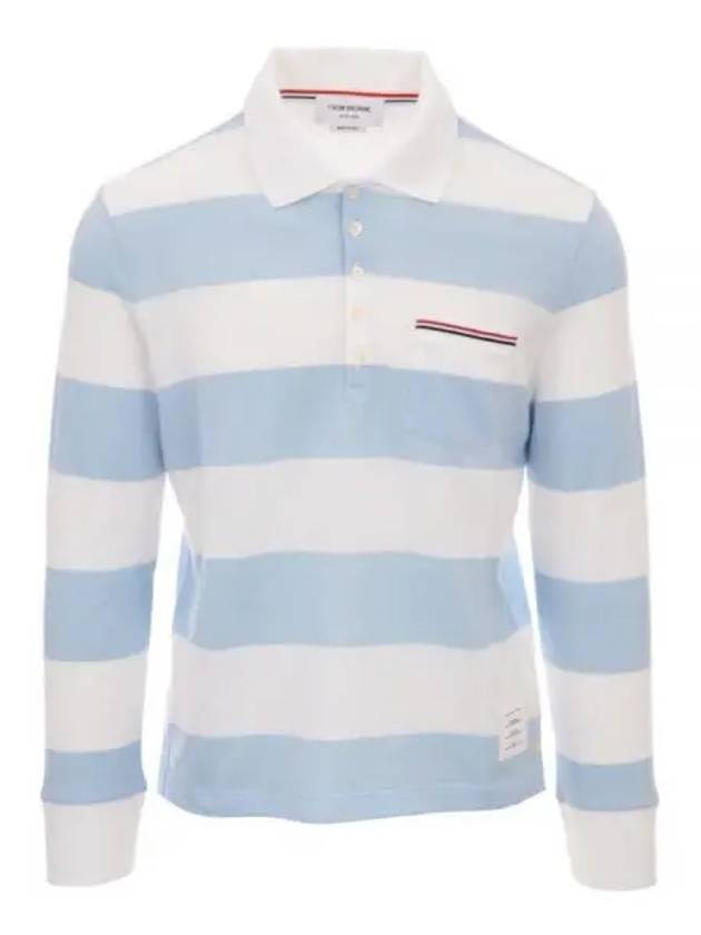 Men's Rugby Stripe Pick Pocket Polo Shirt Light Blue - THOM BROWNE - BALAAN 2