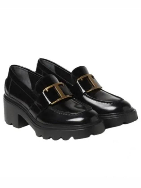 T Logo Leather Loafer Heels Black - TOD'S - BALAAN 2