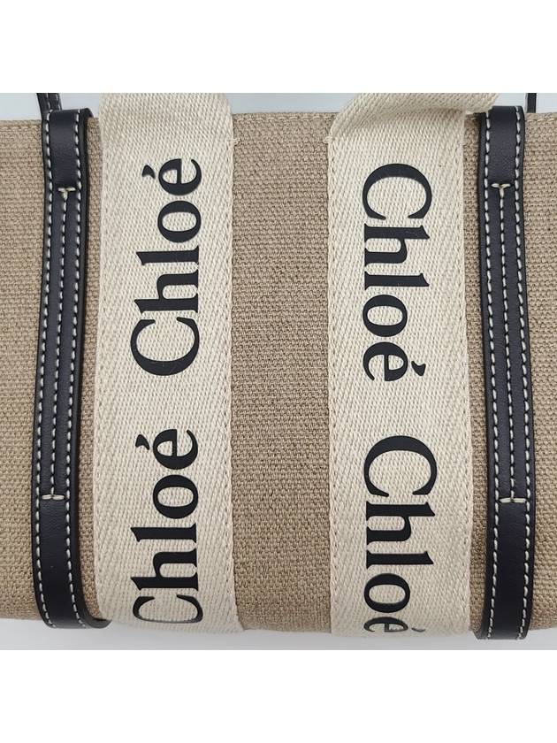 Woody Linen Canvas Calfskin Tote Bag White Navy - CHLOE - BALAAN 7