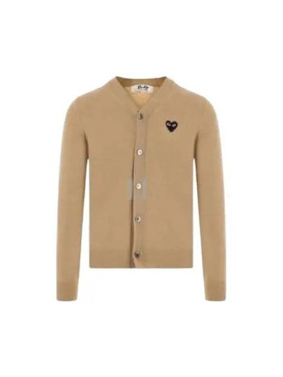 Black Heart Wappen V-Neck Wool Cardigan Beige - COMME DES GARCONS PLAY - BALAAN 2