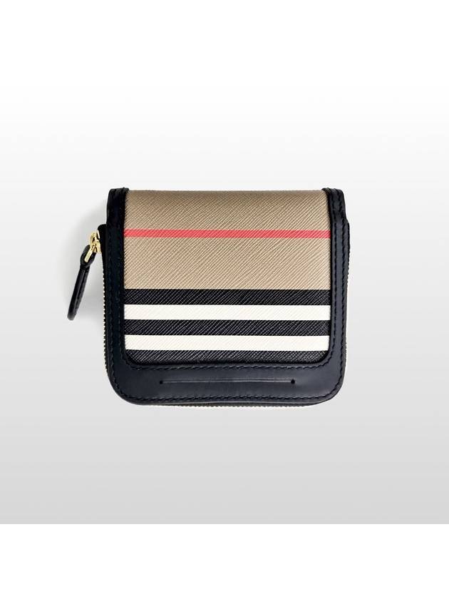 Burberry Icon Stripe Leather Zipper Half Wallet 8032955 - BURBERRY - BALAAN 2