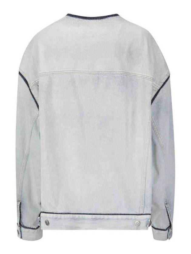 Stitched Logo Contrast Border Cotton Denim Jacket Blue - MAISON MARGIELA - BALAAN 3