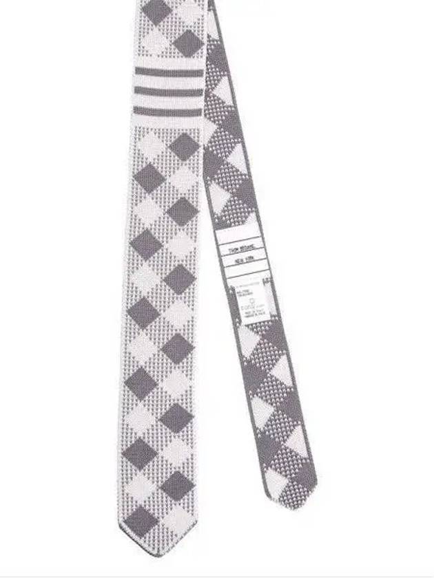 Knit Silk Jacquard Gingham Check Tie Light Gray - THOM BROWNE - BALAAN.