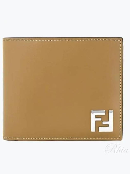 FF Square Leather Bi-Fold Half Wallet Beige - FENDI - BALAAN 2