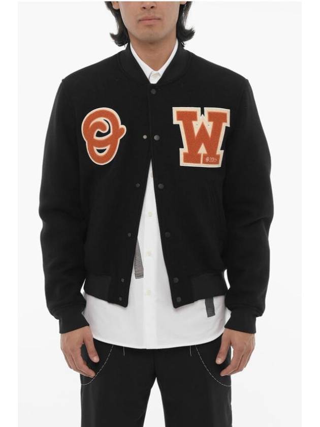 Men's OW Patch Varsity Bomber Jacket Black - OFF WHITE - BALAAN 2