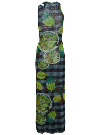 Long Multicolor Asymmetric Dress With Cut-Out And Lemon Print In Mesh Woman - OTTOLINGER - BALAAN 2