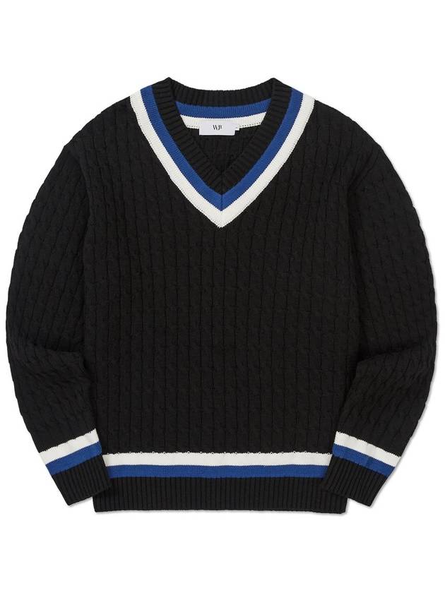 Oversized V neck cricket knit BLACK - WEST GRAND BOULEVARD - BALAAN 2