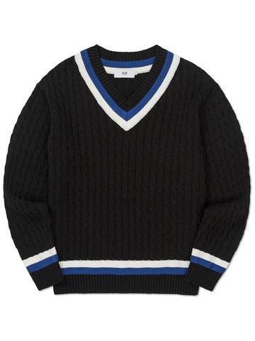 Oversized V neck cricket knit BLACK - WEST GRAND BOULEVARD - BALAAN 1