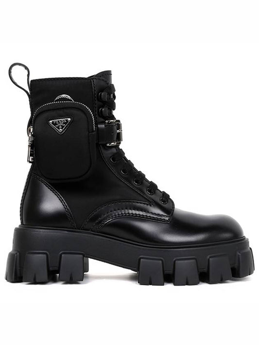 Men's Monolith Brushed Leather Combat Boots Black - PRADA - BALAAN 2