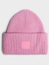 Face Patch Ribbed Wool Beanie Bubble Pink - ACNE STUDIOS - BALAAN 2