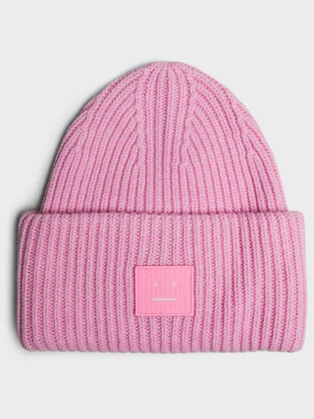 Face Patch Ribbed Wool Beanie Bubble Pink - ACNE STUDIOS - BALAAN 2