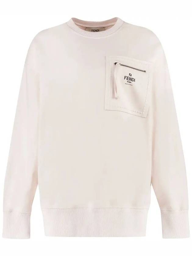 Women's Zipper Pocket Signature Logo Sweatshirt Cream - FENDI - BALAAN 3