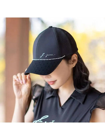 Golf Wear Pearl Mesh Ball Cap Black - J JANE - BALAAN 1