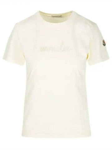 logo embroidery t shirt ivory 8C00015 89AIJ 034 271293 1146551 - MONCLER - BALAAN 1