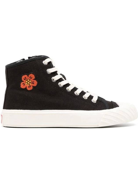 School Bokeh Flower Embroidered Cotton High Top Sneakers Black - KENZO - BALAAN 1