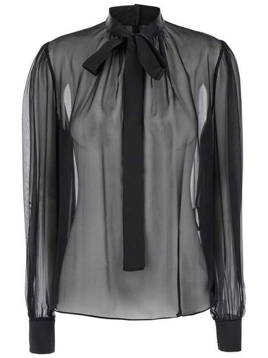 Black Blouse With Pussybow Neck In Silk Woman - DOLCE&GABBANA - BALAAN 1