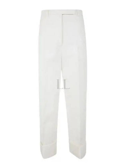 High Waist Cotton Canvas Straight Pants White - THOM BROWNE - BALAAN 2