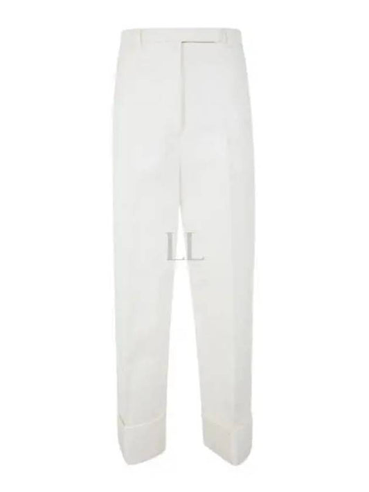 High Waist Cotton Canvas Straight Pants White - THOM BROWNE - BALAAN 2