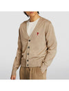 Small Heart Logo Wool Merino Cardigan Beige - AMI - BALAAN 2