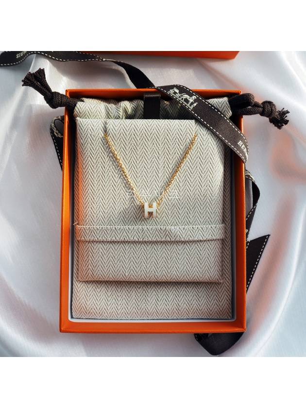 Mini Pop H Pendant Necklace Gold Blanc White - HERMES - BALAAN 9