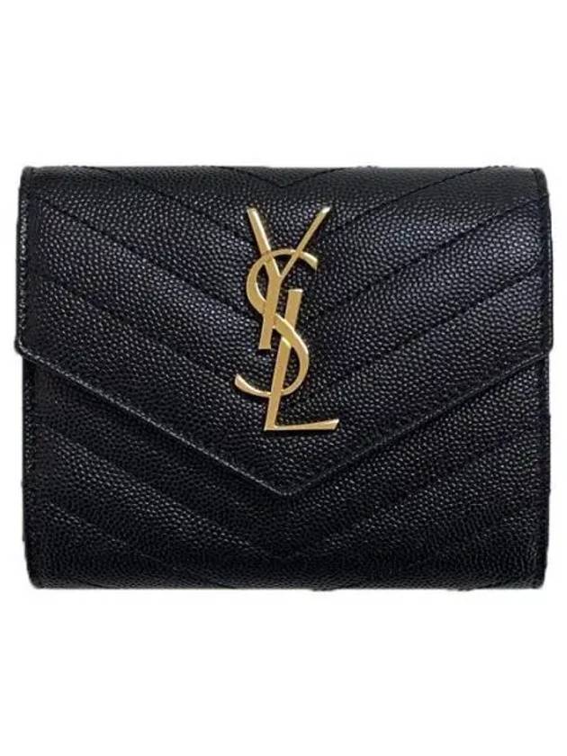 Matelasse Monogram Quilting Flap Half Wallet Black - SAINT LAURENT - BALAAN 2