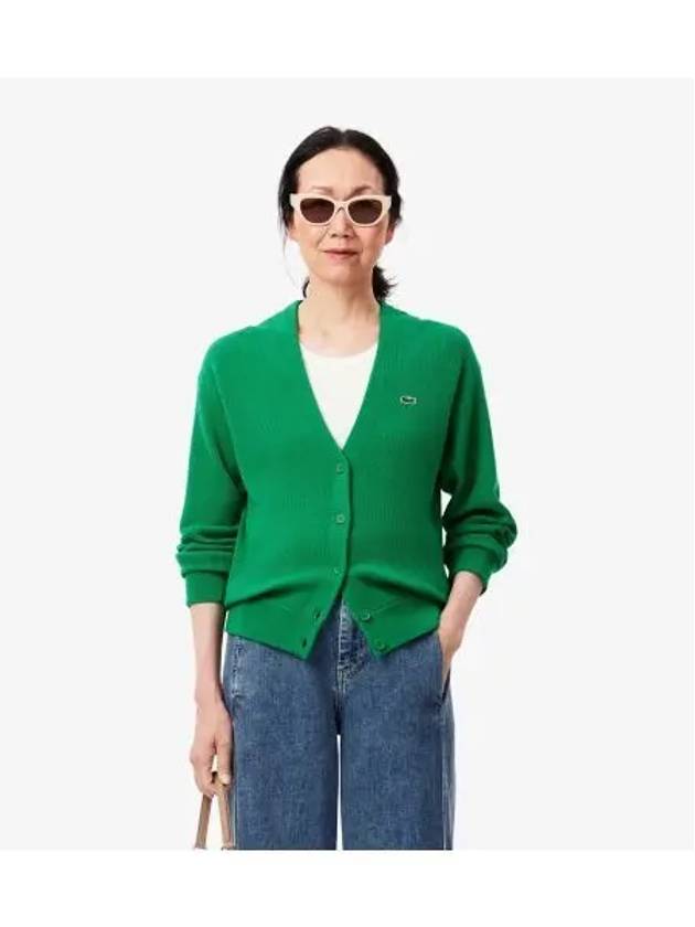 Women s Rings V neck cardigan light green - LACOSTE - BALAAN 1