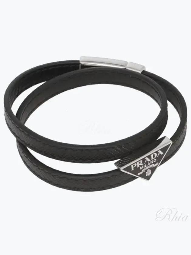 Triangle Logo Saffiano Logo Bracelet Black - PRADA - BALAAN 2