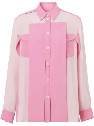 Crepe De Chine Silk Long Sleeve Shirt Pink - BURBERRY - BALAAN 1