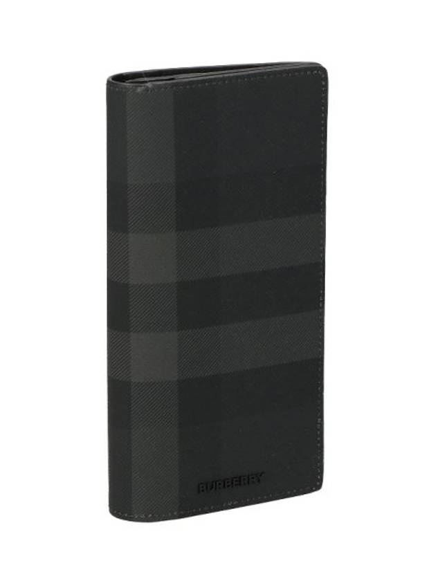 Logo Checked Leather Long Wallet Charcoal - BURBERRY - BALAAN 2