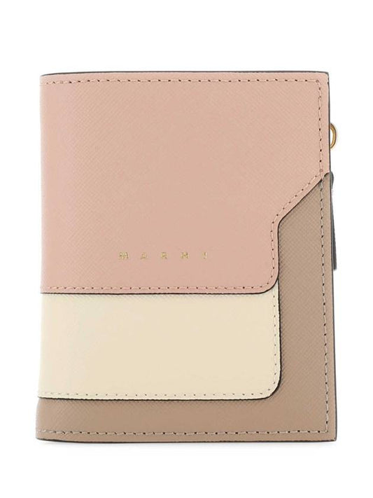 Color Block Leather Half Wallet Pink - MARNI - BALAAN 1