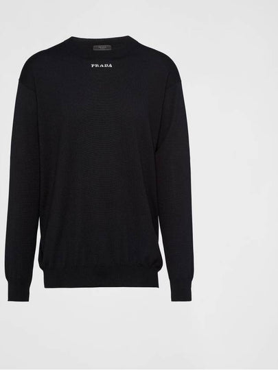 Logo Intarsia Crew Neck Sweatshirt Black - PRADA - BALAAN 2