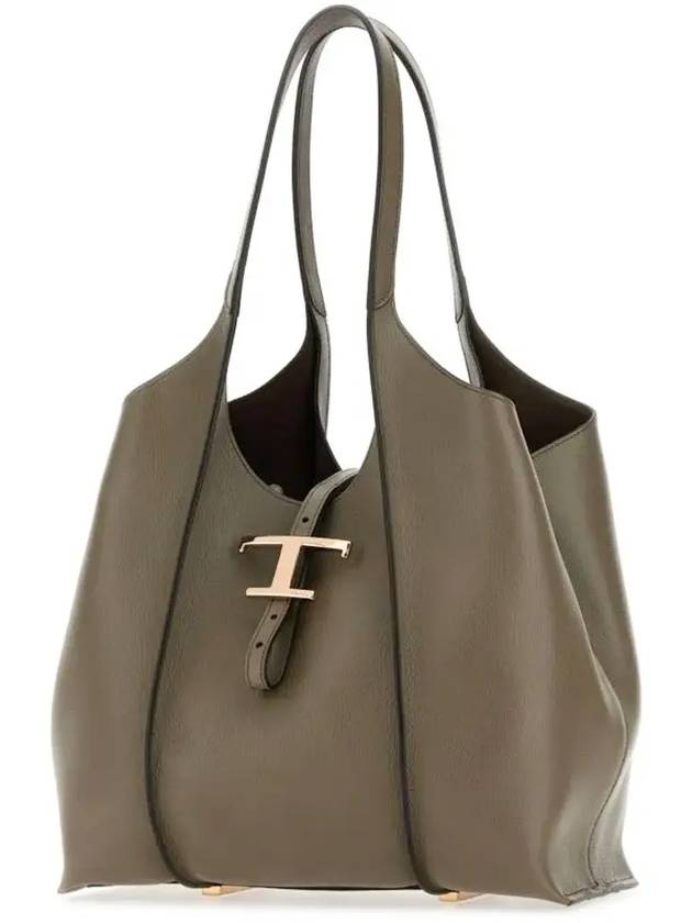 Logo T Timeless Leather Tote Bag Grey - TOD'S - BALAAN 4