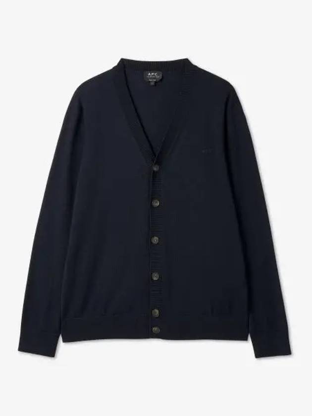 Joe Logo Embroidered Wool Cardigan Navy - A.P.C. - BALAAN 2