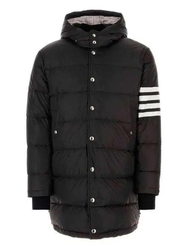 Men's 4 Bar Button Down Hooded Padding Black - THOM BROWNE - BALAAN 3