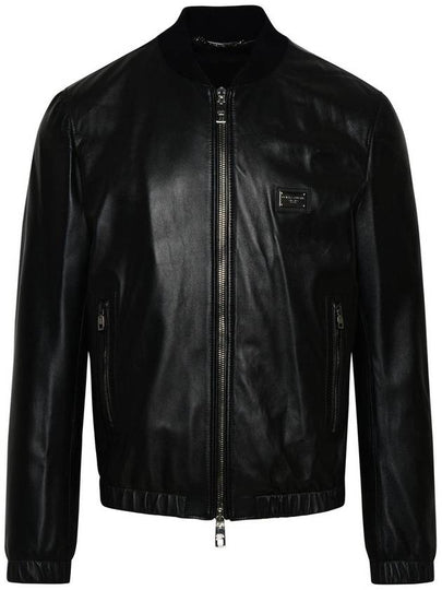 Men's Brand Tag Leather Jacket Black - DOLCE&GABBANA - BALAAN 2