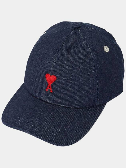 Small Heart Embroidered Logo Cotton Ball Cap Navy - AMI - BALAAN 2