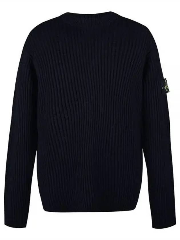 Full Rib Pure Wool Crewneck Knit Top Black - STONE ISLAND - BALAAN 2