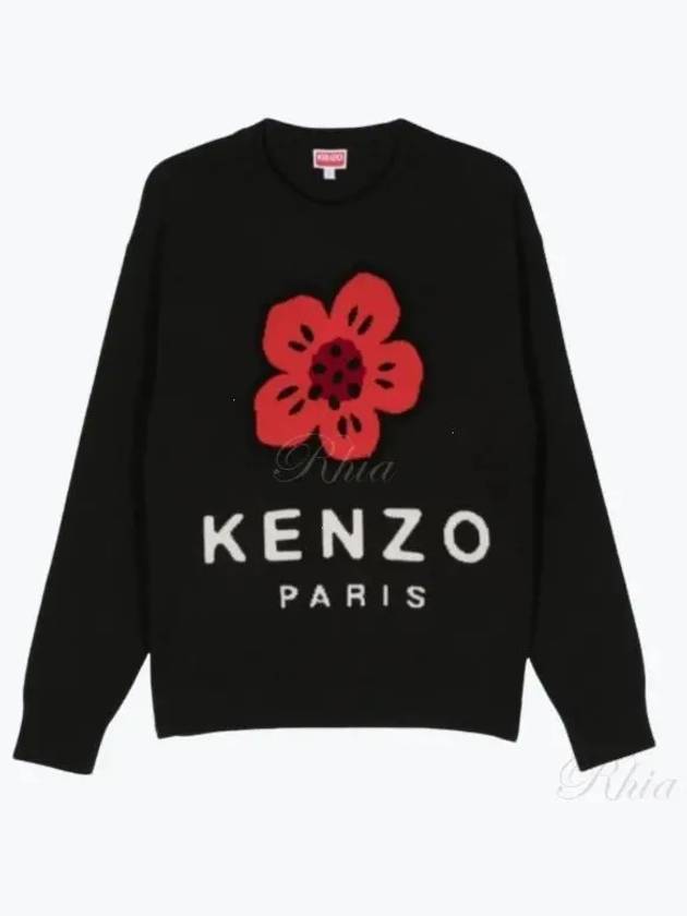 Boke Flower Crew Neck Knit Top Black - KENZO - BALAAN 2