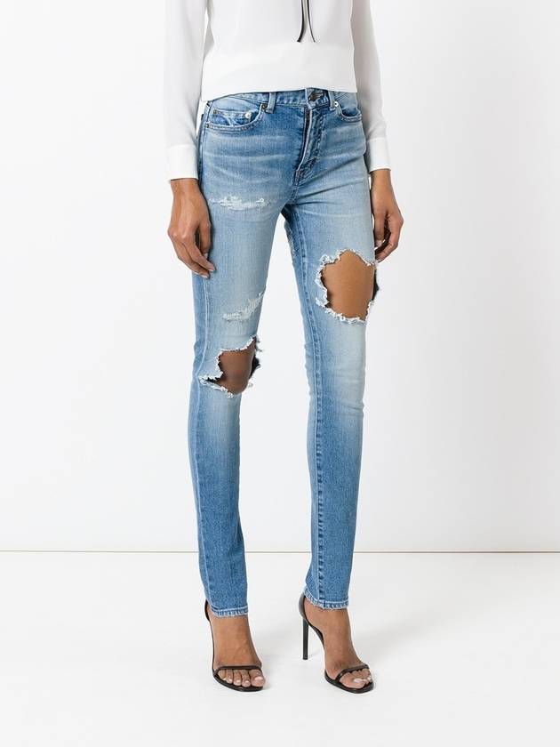 Destroyed Mupage Cotton Jeans Blue - SAINT LAURENT - BALAAN 3