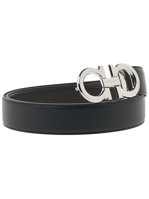 Reversible Gancini Leather Belt Black - SALVATORE FERRAGAMO - BALAAN 4