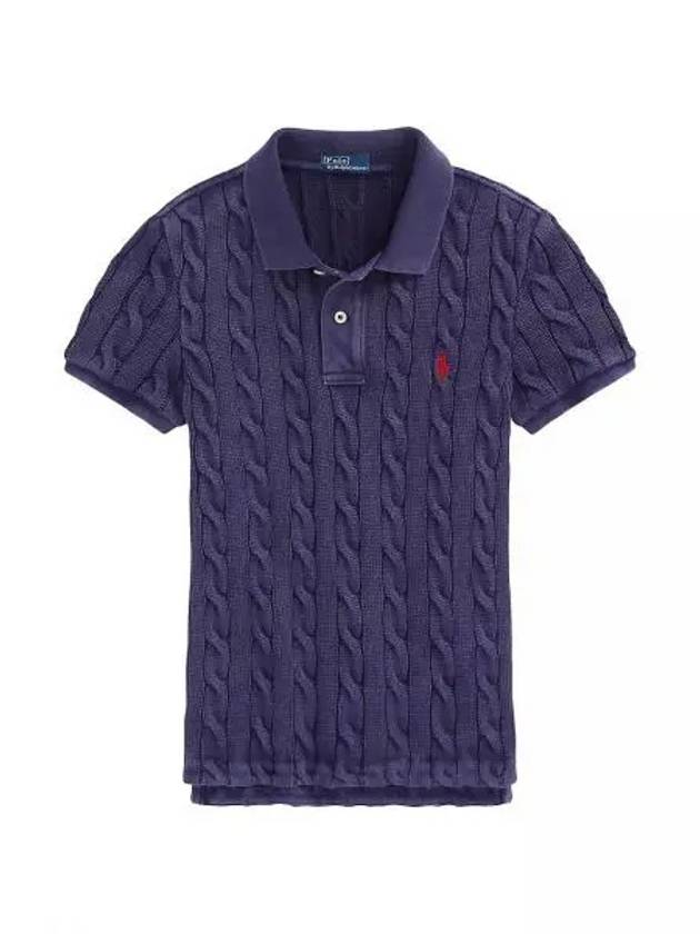 Slim Fit Cable Knit Polo Shirt Navy - POLO RALPH LAUREN - BALAAN 2