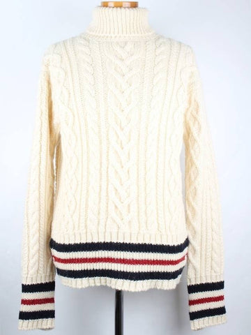 Aran cable RWB turtleneck knit 4 105 - THOM BROWNE - BALAAN 1