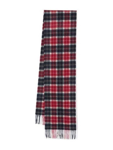 Tartan Check Fringe Wool Muffler Blue Red - BARBOUR - BALAAN 1