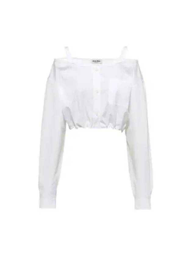 Poplin Off Shoulder Crop Cotton Blouse White - MIU MIU - BALAAN 2