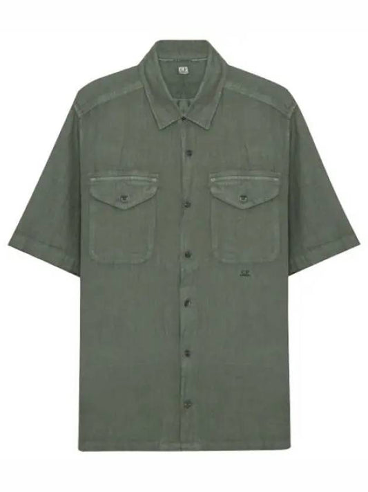 Linen small logo button shirt men s short sleeve - CP COMPANY - BALAAN 1