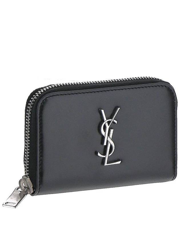 Monogram Zipper Silver Card Wallet Black - SAINT LAURENT - BALAAN 3