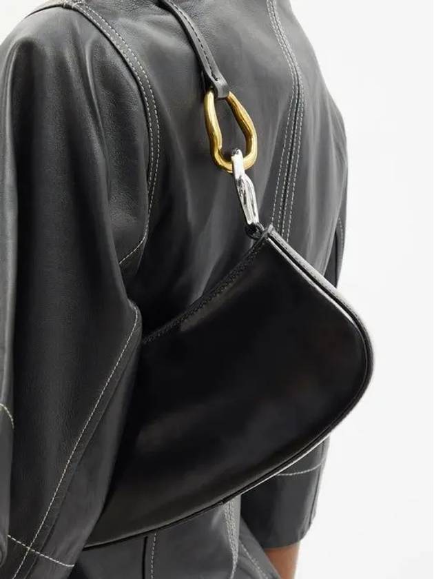 OLLIE Ollie Polished Leather Shoulder Bag Black - STAUD - BALAAN 3